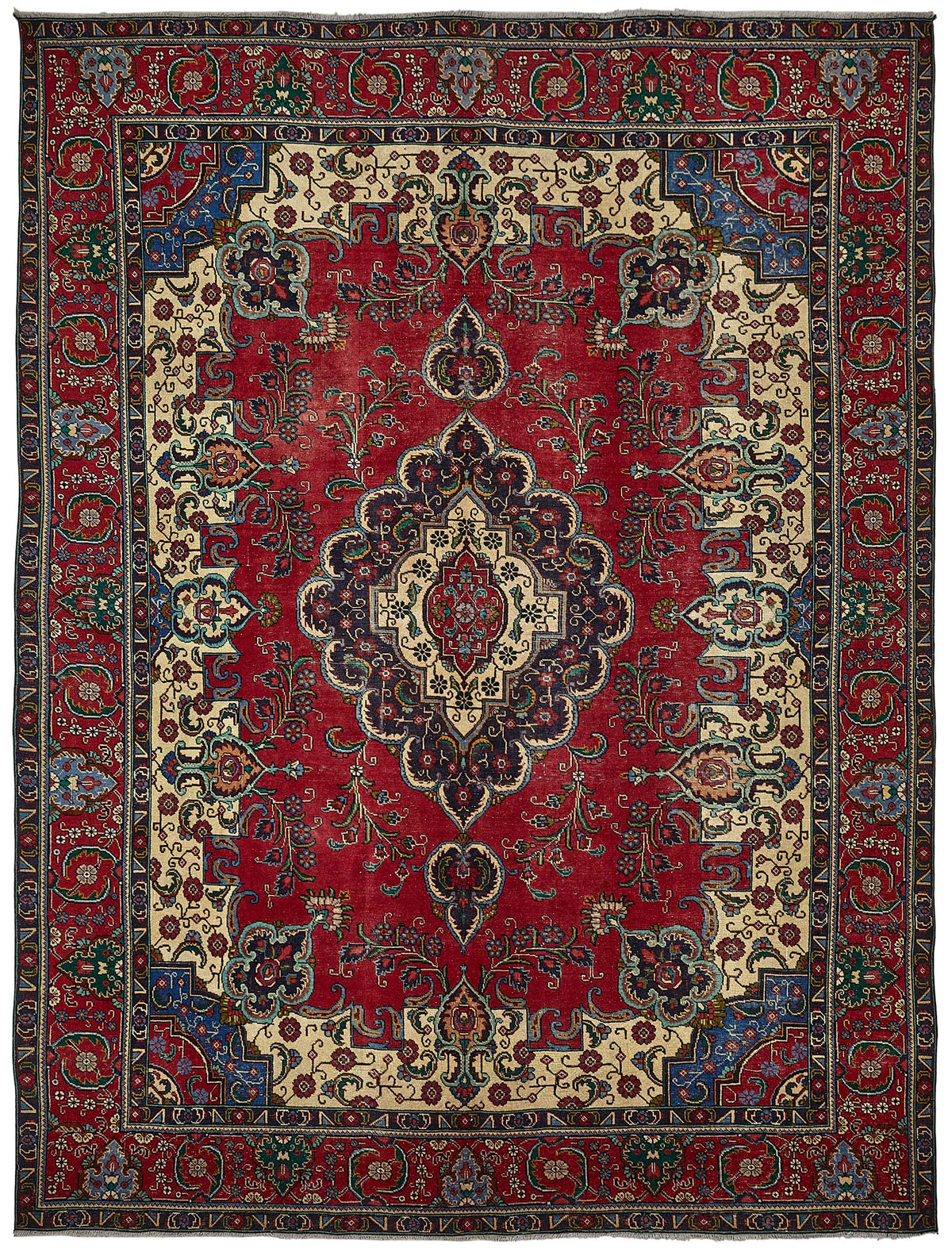 Rusvo Kırmızı Bej Madalyon Desenli Yün El Dokuma Halı 300x390 cm