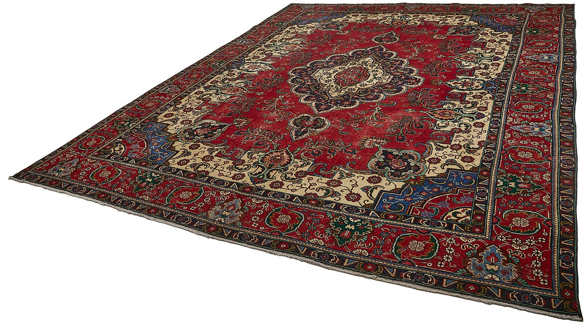 Rusvo Kırmızı Bej Madalyon Desenli Yün El Dokuma Halı 300x390 cm – doku yakın çekim