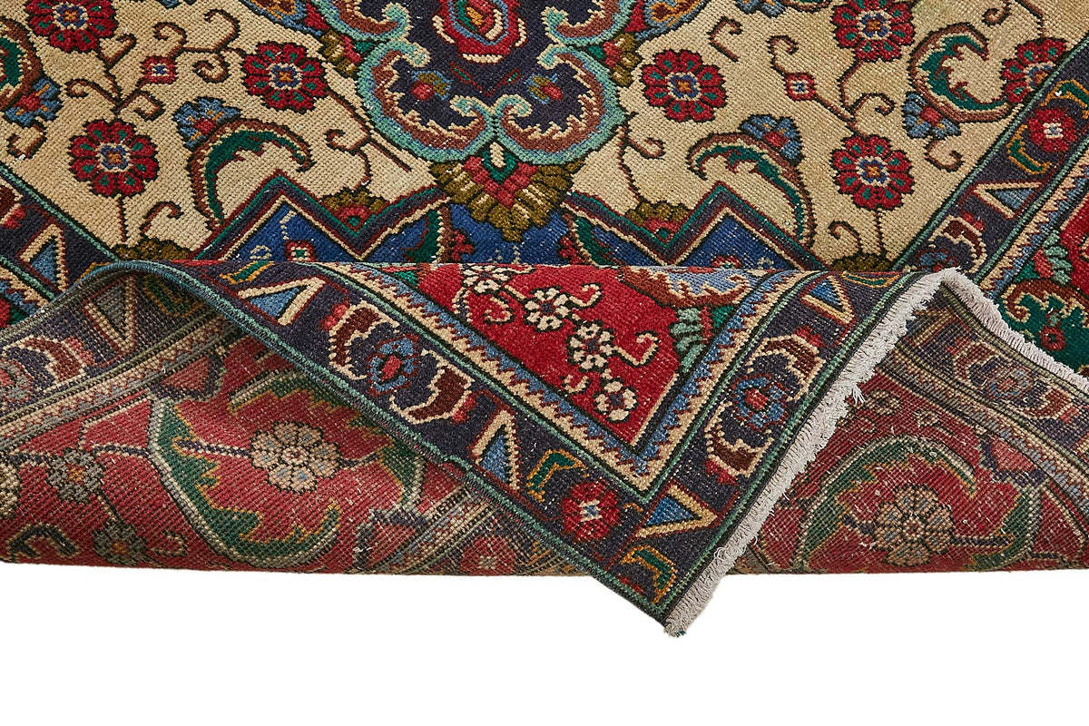 Rusvo Kırmızı Bej Madalyon Desenli Yün El Dokuma Halı 300x390 cm – kenar detayı