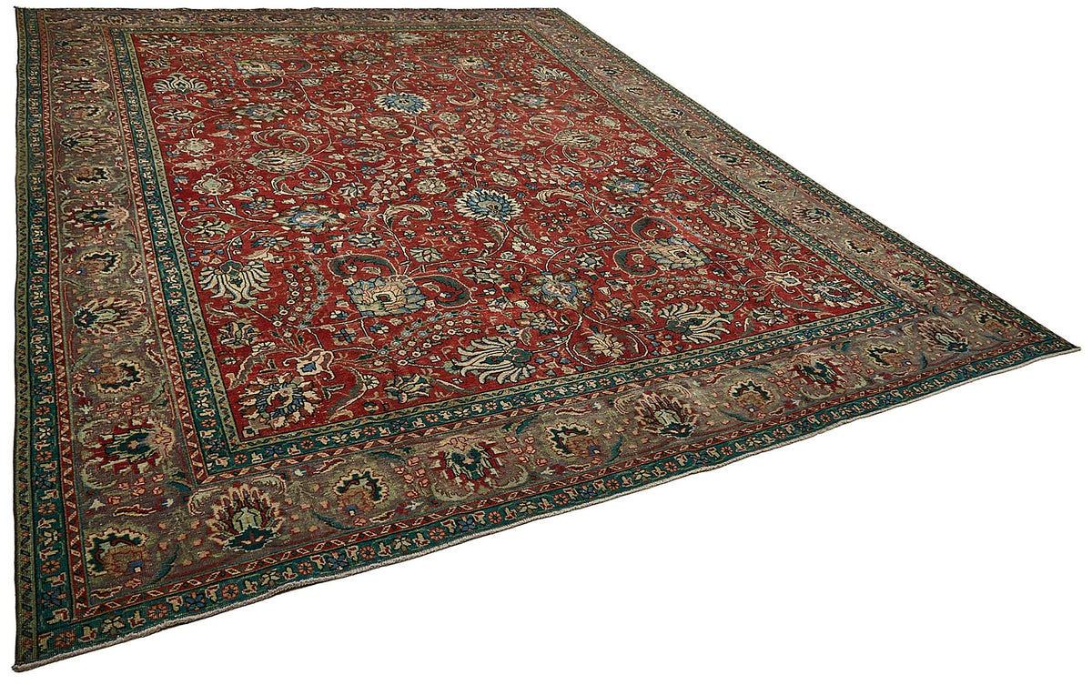 Rusvo Vintage Kırmızı Çiçek Desenli El Dokuma Halı 290x379 cm 49740 – genel görünüm