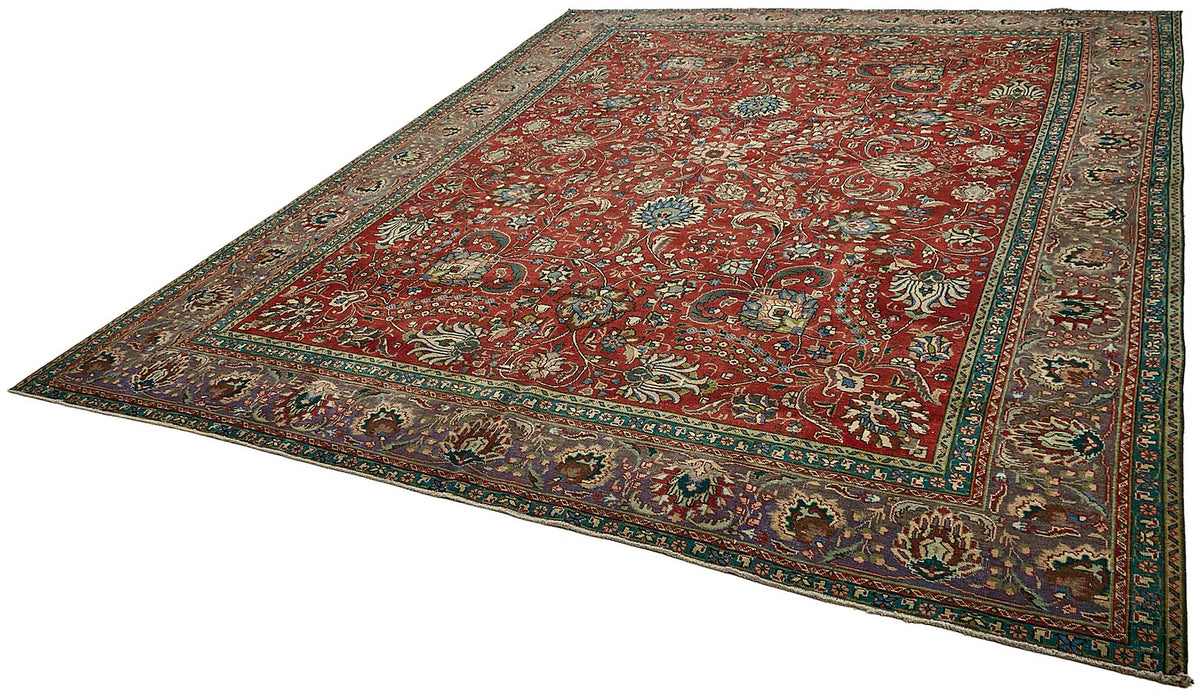 Rusvo Vintage Kırmızı Çiçek Desenli El Dokuma Halı 290x379 cm 49740 – doku yakın çekim