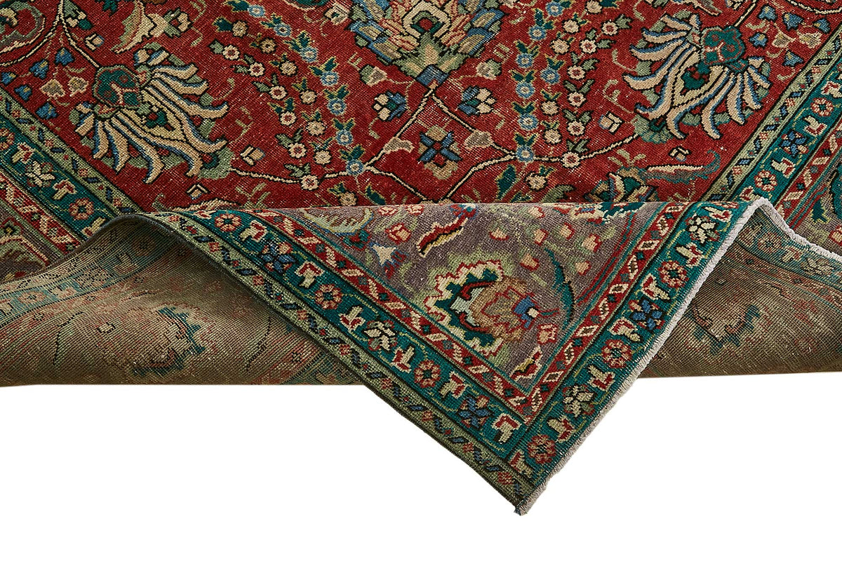 Rusvo Vintage Kırmızı Çiçek Desenli El Dokuma Halı 290x379 cm 49740 – kenar detayı