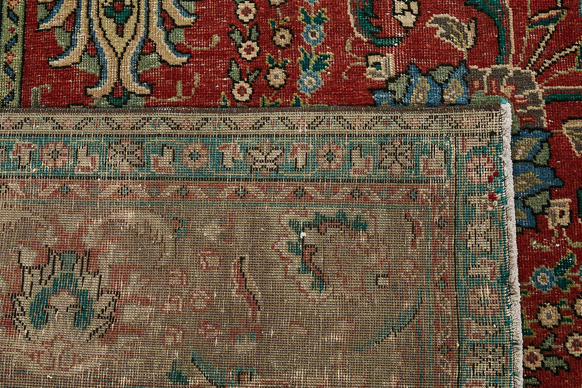 Rusvo Vintage Kırmızı Çiçek Desenli El Dokuma Halı 290x379 cm 49740 – arka yüz görünümü