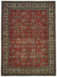 Rusvo Çiçek Desenli Kırmızı ve Bej El Dokuma Halı 280x386 cm
