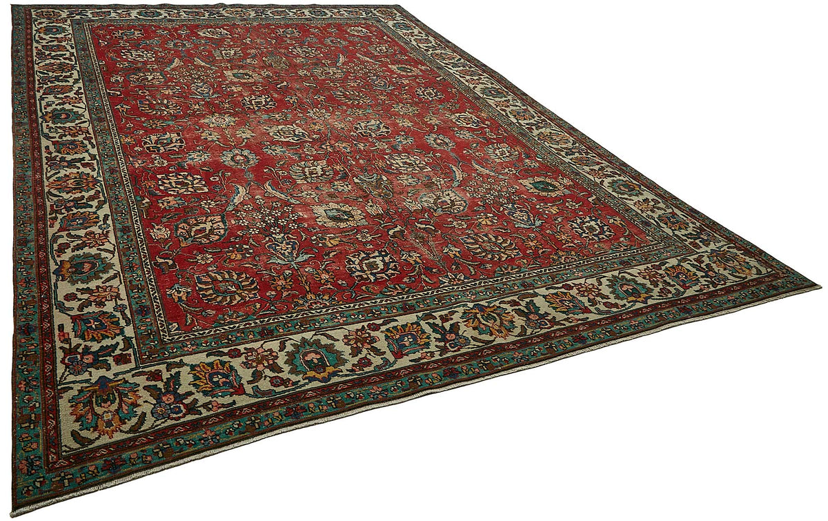 Rusvo Çiçek Desenli Kırmızı ve Bej El Dokuma Halı 280x386 cm – genel görünüm