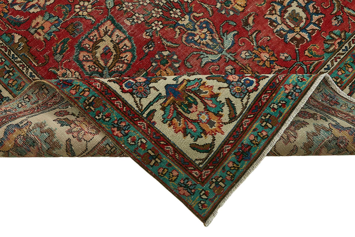 Rusvo Çiçek Desenli Kırmızı ve Bej El Dokuma Halı 280x386 cm – kenar detayı