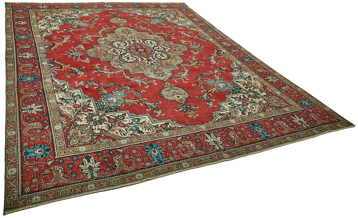 Rusvo Vintage Kırmızı Madalyon Desenli El Dokuma Halı 292x386 cm 49745 – genel görünüm