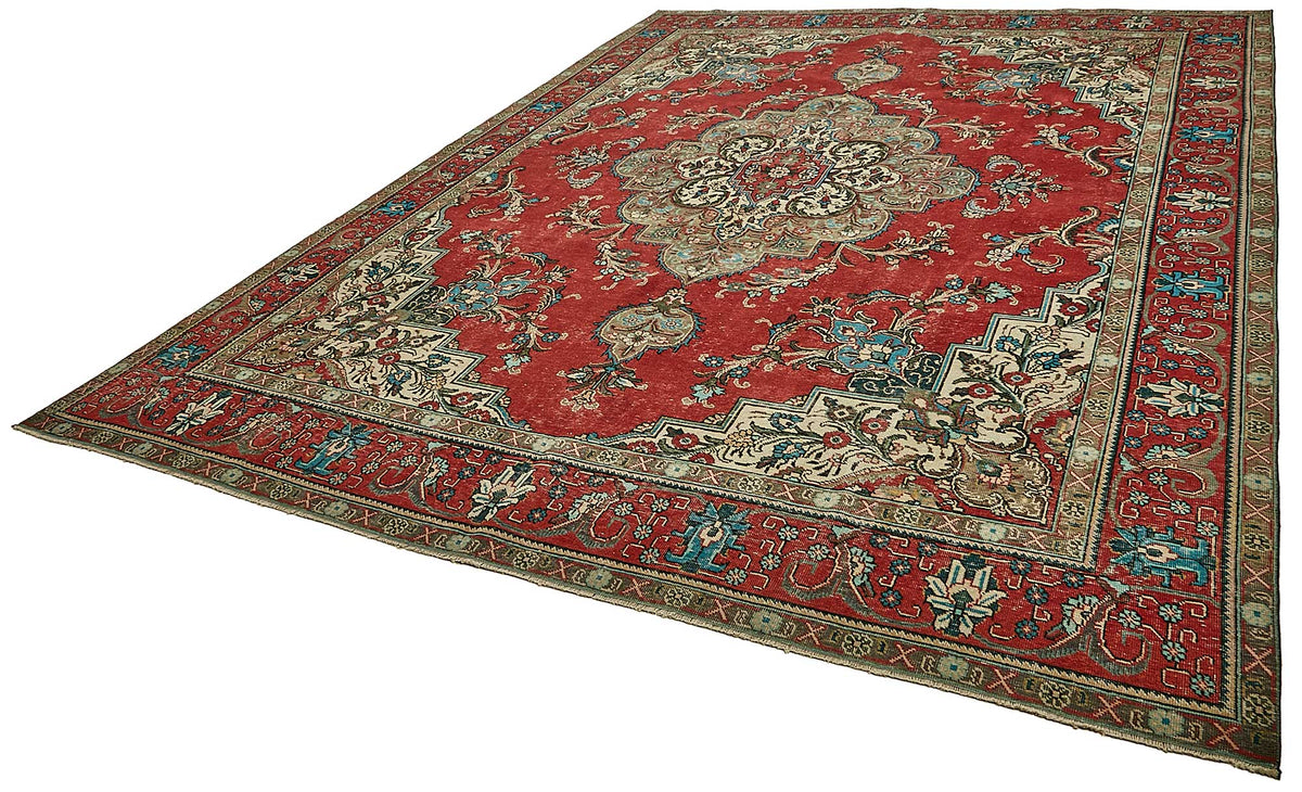 Rusvo Vintage Kırmızı Madalyon Desenli El Dokuma Halı 292x386 cm 49745 – doku yakın çekim