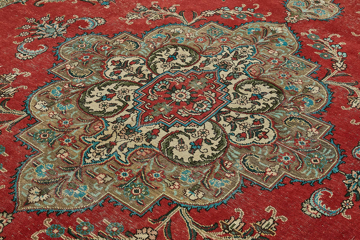 Rusvo Vintage Kırmızı Madalyon Desenli El Dokuma Halı 292x386 cm 49745 – mekânda kullanım