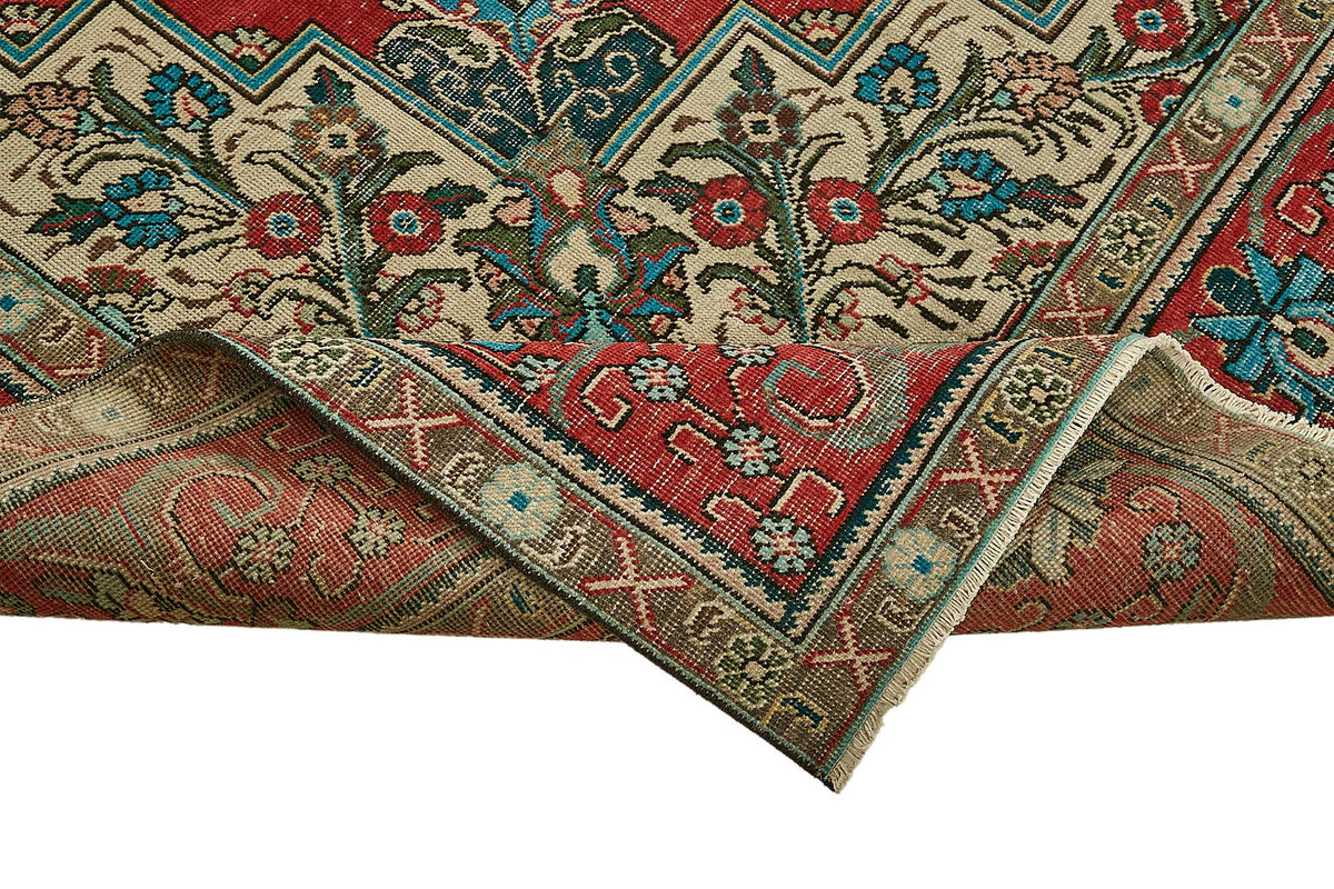 Rusvo Vintage Kırmızı Madalyon Desenli El Dokuma Halı 292x386 cm 49745 – kenar detayı