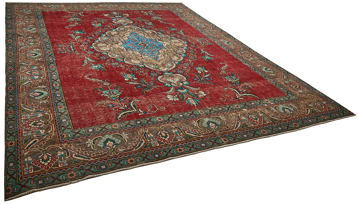 Rusvo Kırmızı Kahverengi Klasik Madalyon Desenli Yün El Dokuma Halı 303x392 cm – genel görünüm