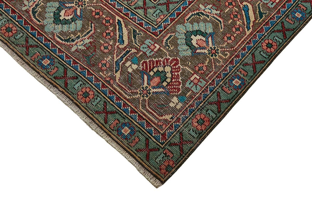 Rusvo Kırmızı Kahverengi Klasik Madalyon Desenli Yün El Dokuma Halı 303x392 cm – detay görünümü