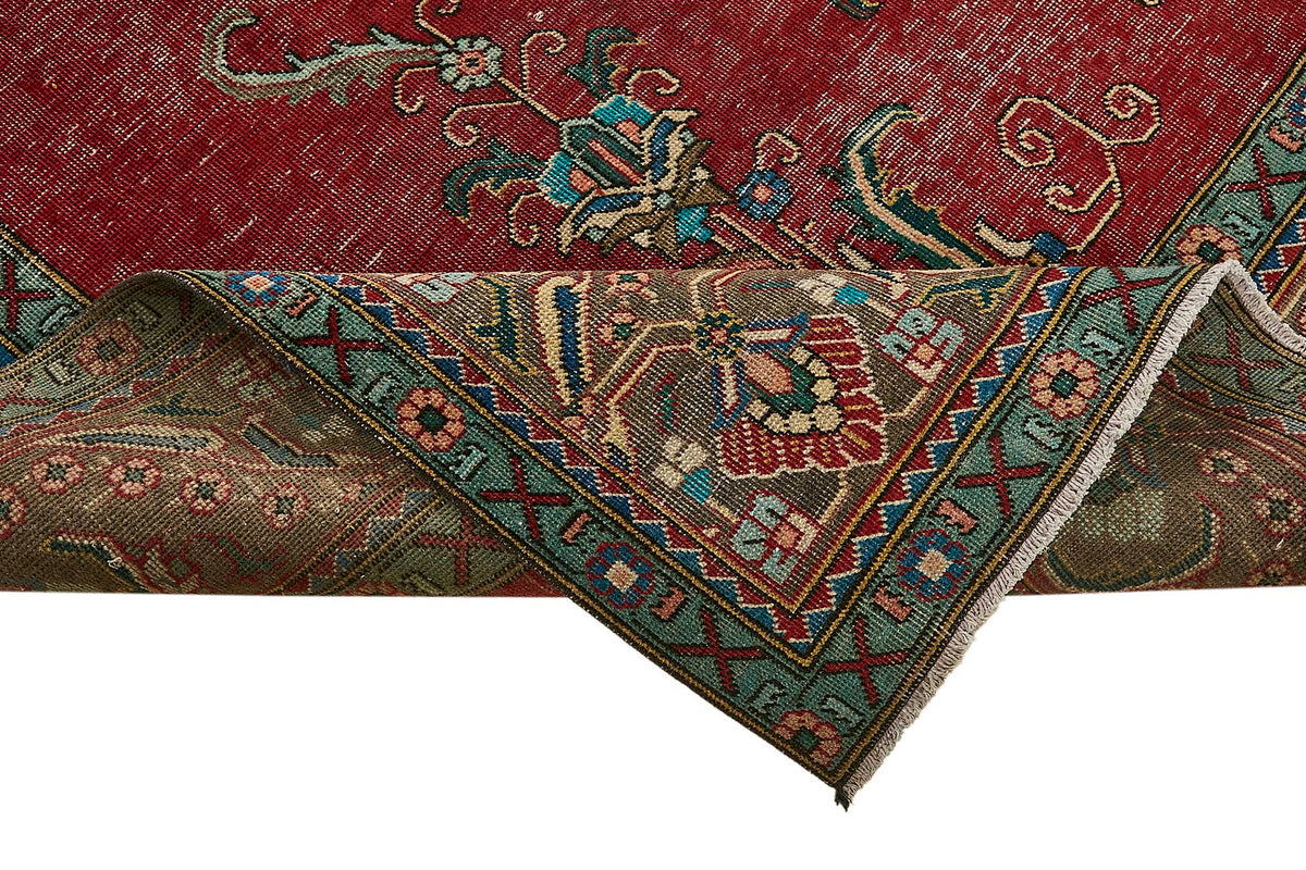 Rusvo Kırmızı Kahverengi Klasik Madalyon Desenli Yün El Dokuma Halı 303x392 cm – kenar detayı