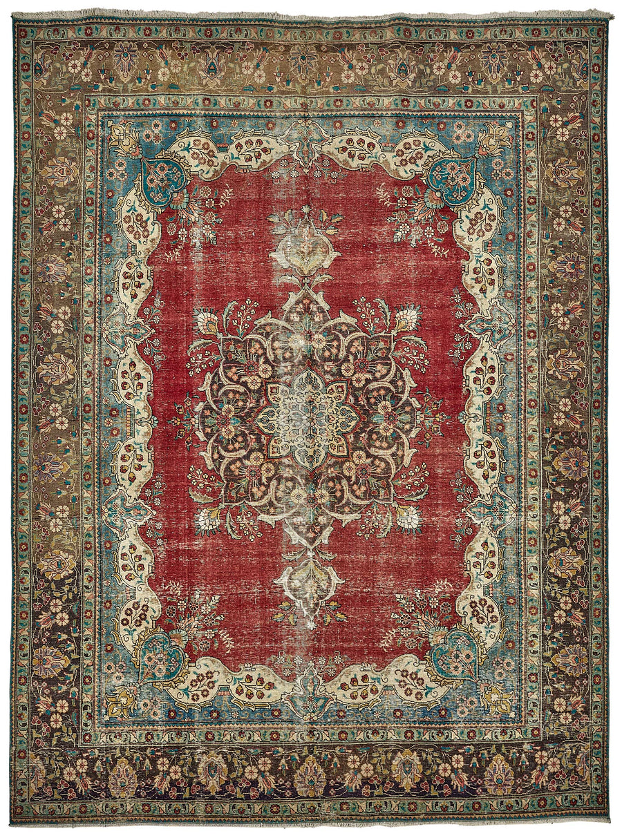 Rusvo Kırmızı Kahverengi Vintage Madalyon El Dokuma Halı 293x387 cm