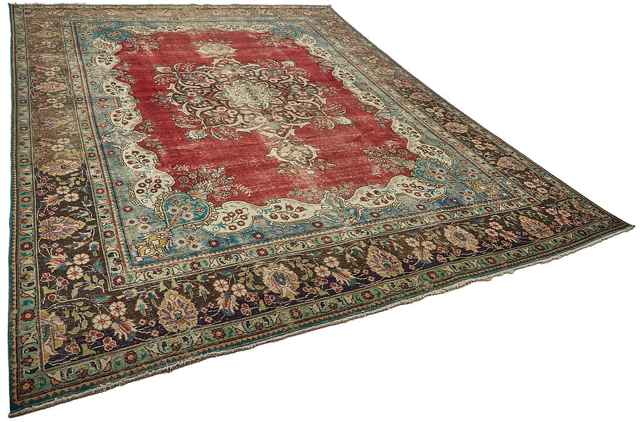 Rusvo Kırmızı Kahverengi Vintage Madalyon El Dokuma Halı 293x387 cm – genel görünüm