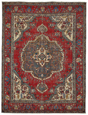 Rusvo Kırmızı Lacivert Madalyon Desenli Vintage Pamuk Yün Halı 295x380 cm