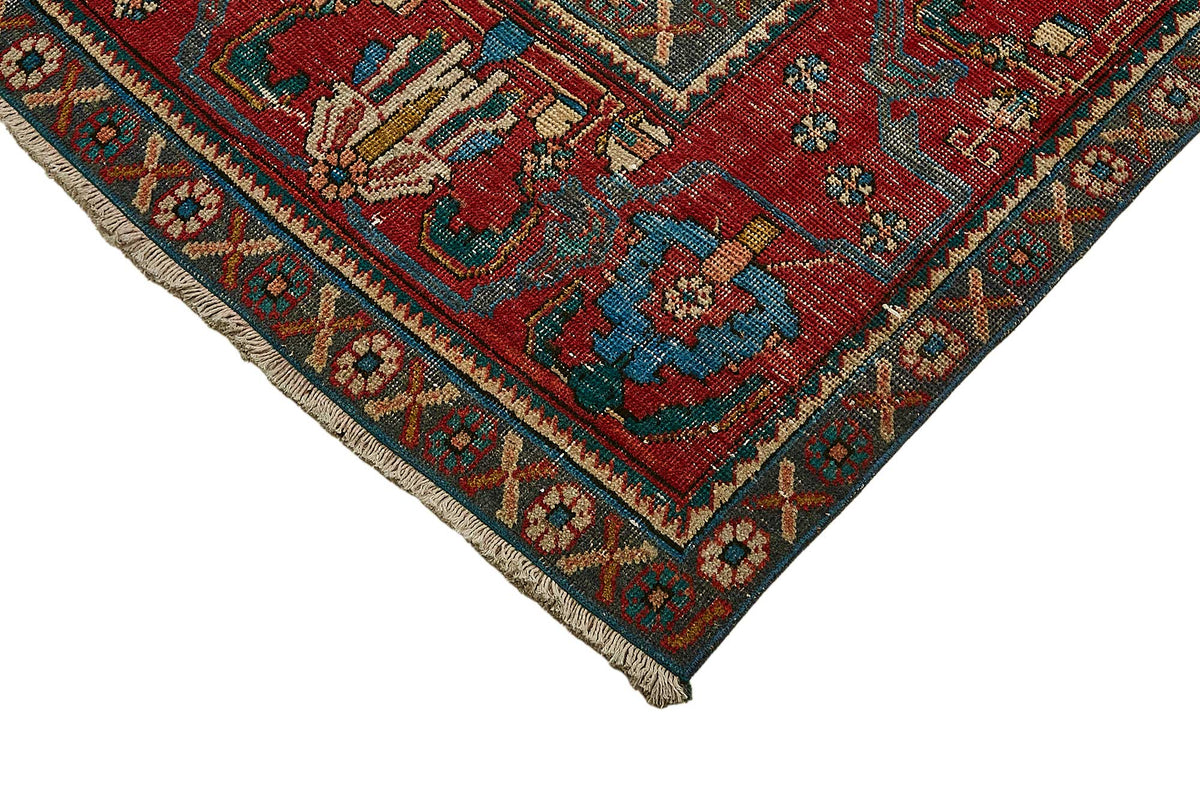 Rusvo Kırmızı Lacivert Madalyon Desenli Vintage Pamuk Yün Halı 295x380 cm – detay görünümü
