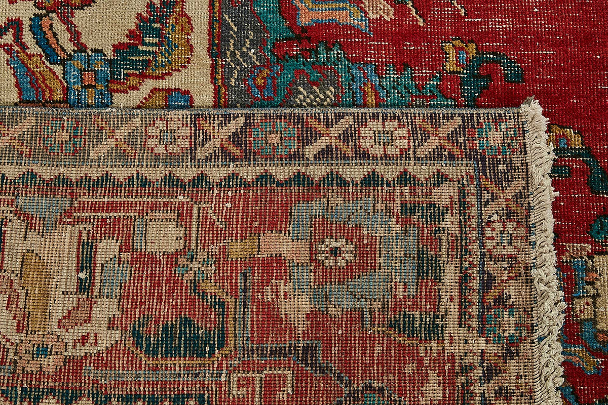 Rusvo Kırmızı Lacivert Madalyon Desenli Vintage Pamuk Yün Halı 295x380 cm – arka yüz görünümü