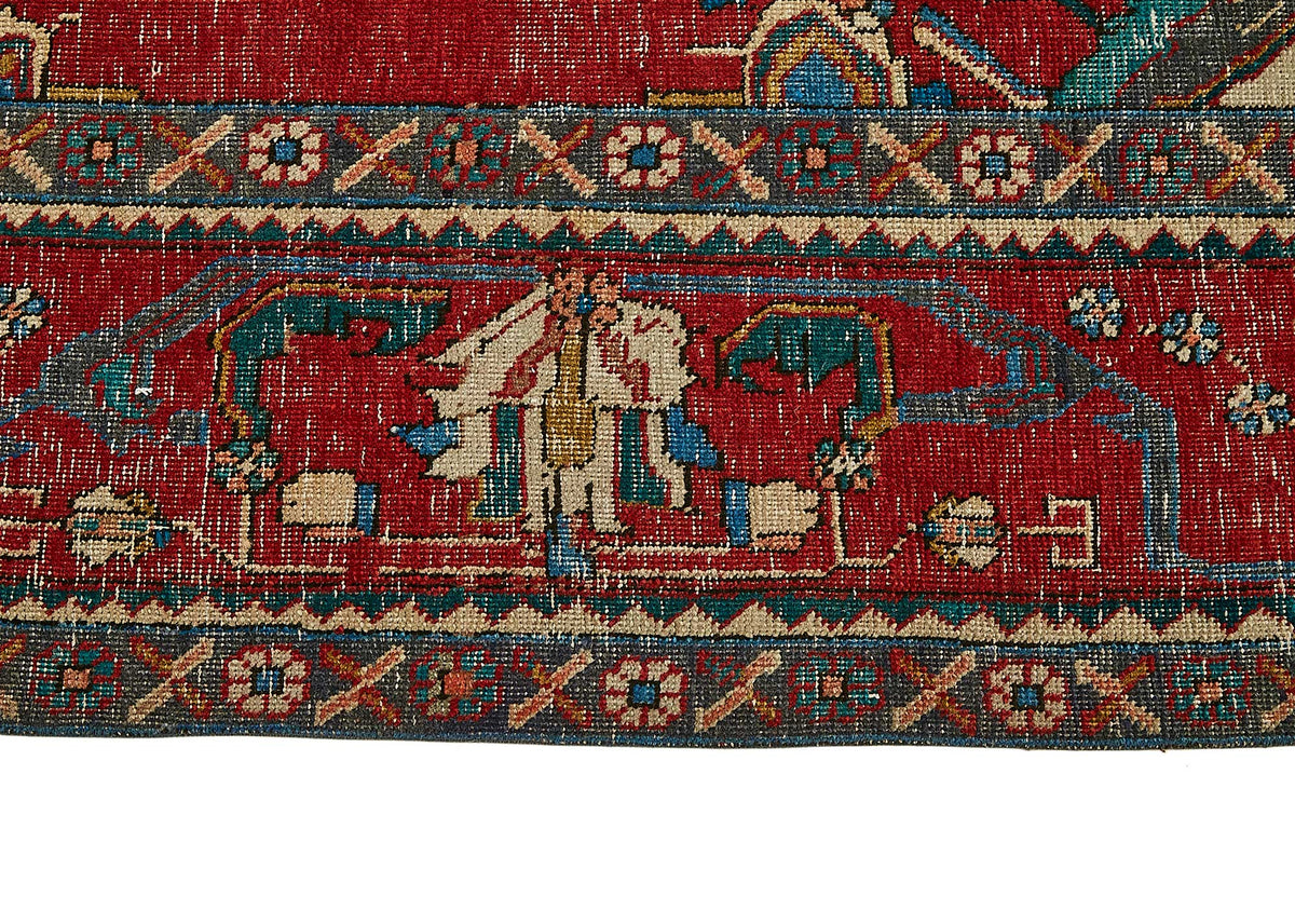 Rusvo Kırmızı Lacivert Madalyon Desenli Vintage Pamuk Yün Halı 295x380 cm – farklı açı