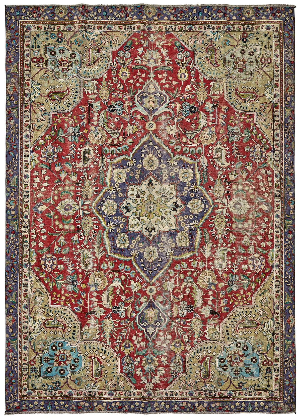 Rusvo Madalyon Desenli Kırmızı Lacivert El Dokuma Halı 244x337 cm