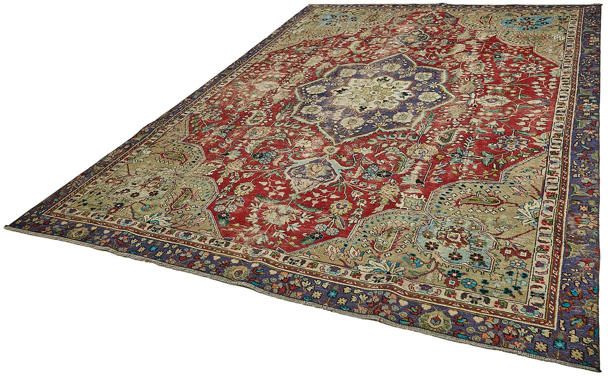 Rusvo Madalyon Desenli Kırmızı Lacivert El Dokuma Halı 244x337 cm – doku yakın çekim