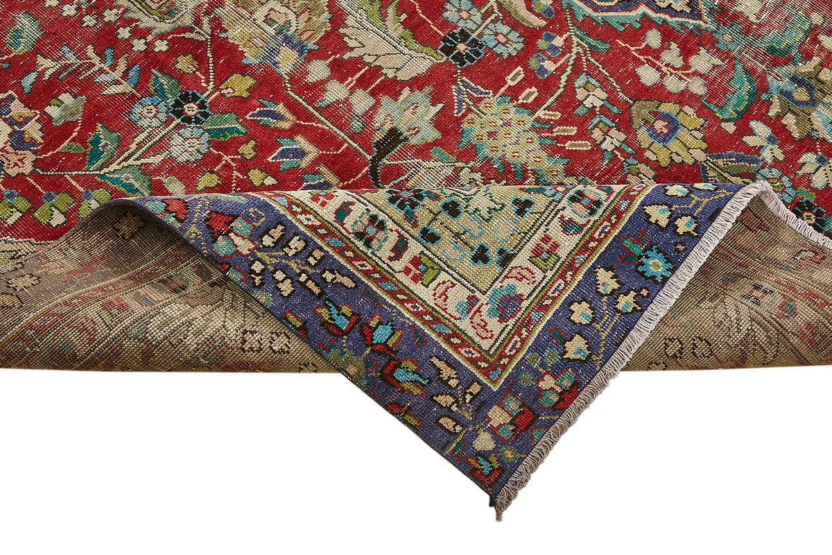 Rusvo Madalyon Desenli Kırmızı Lacivert El Dokuma Halı 244x337 cm – kenar detayı