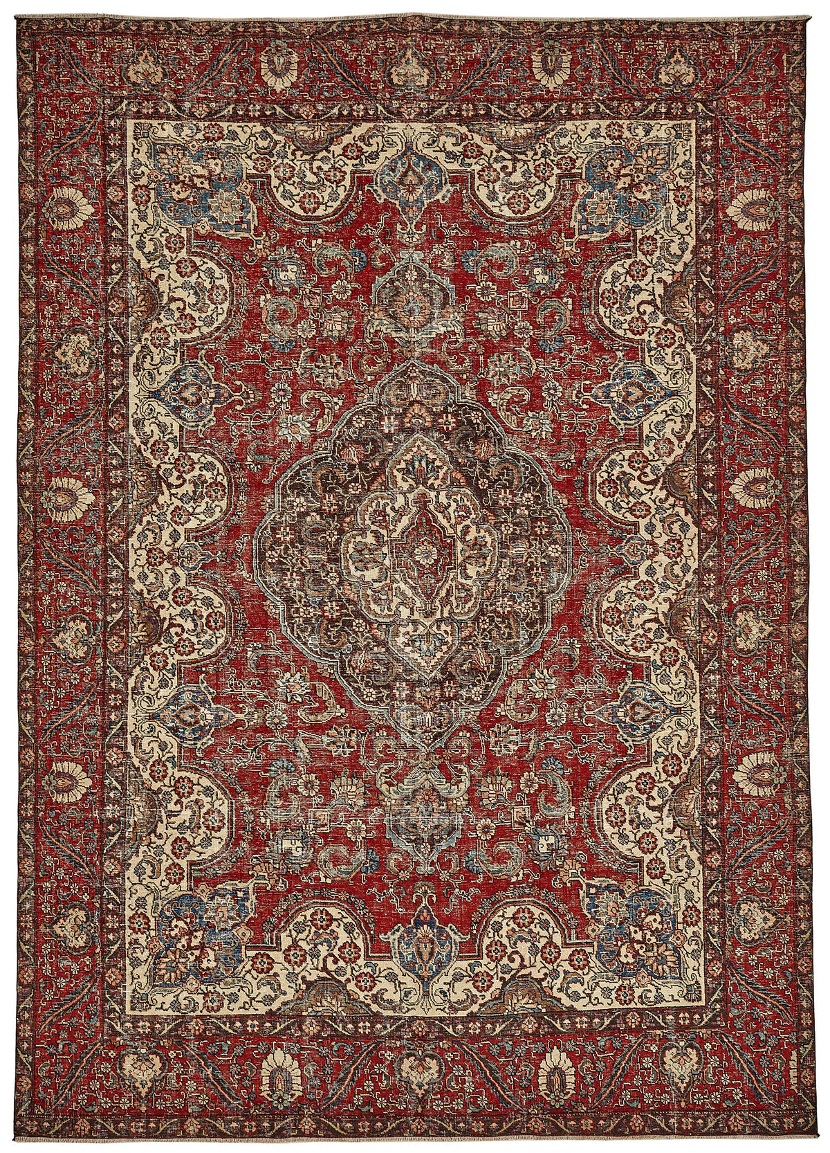 Rusvo Madalyon Desenli Kırmızı Bej El Dokuma Halı 266x380 cm 49753