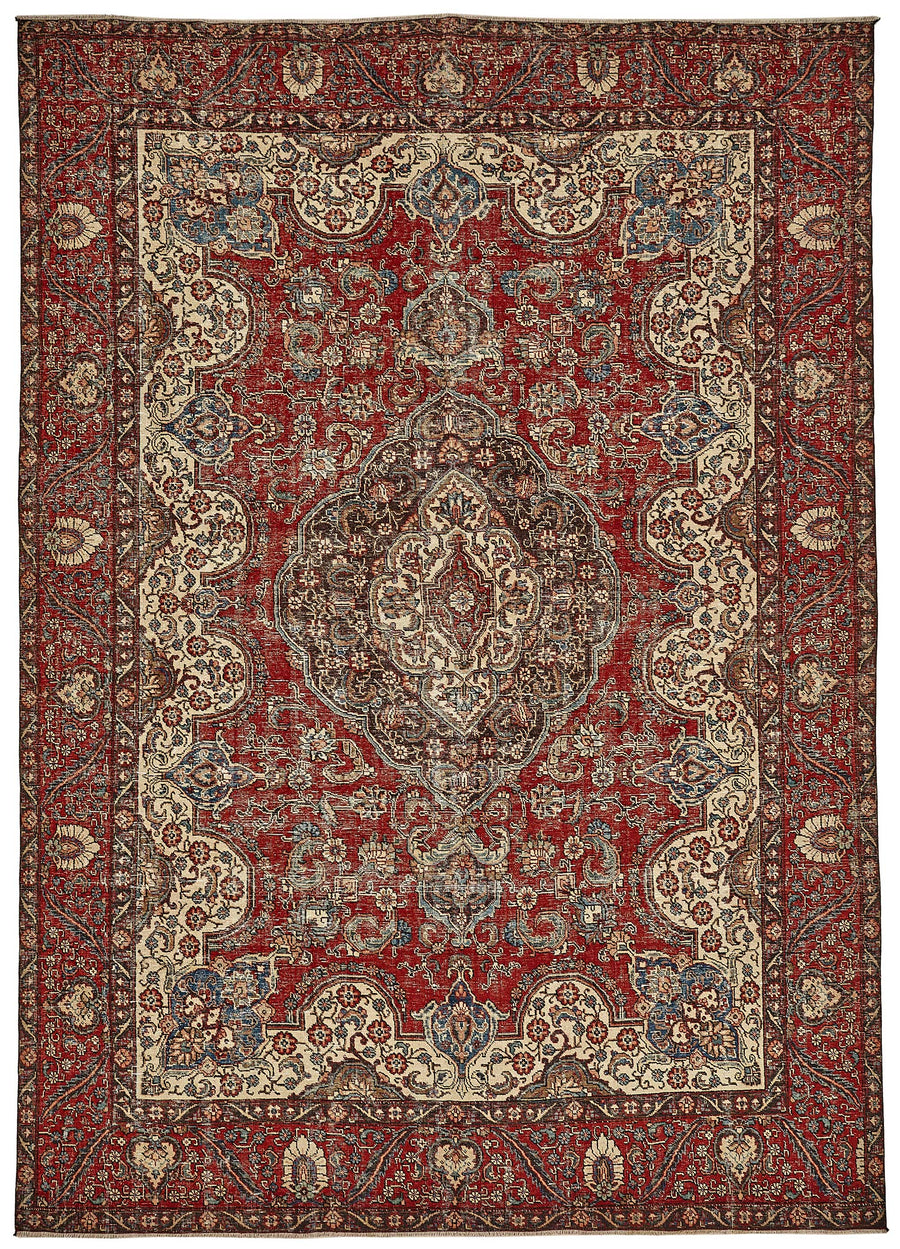 Rusvo Madalyon Desenli Kırmızı Bej El Dokuma Halı 266x380 cm 49753