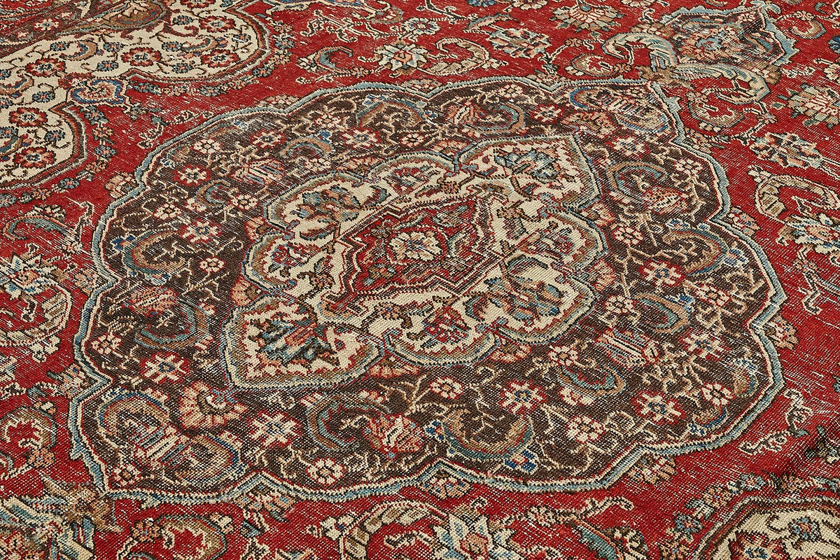 Rusvo Madalyon Desenli Kırmızı Bej El Dokuma Halı 266x380 cm 49753 – mekânda kullanım