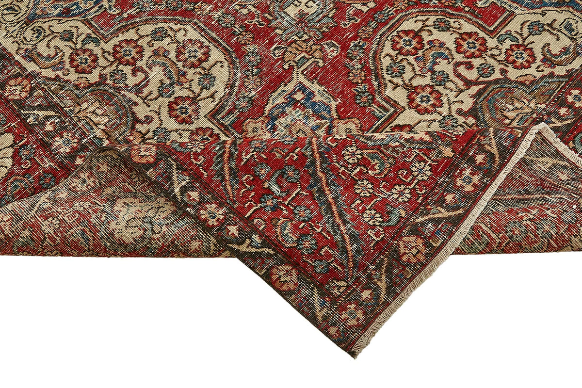 Rusvo Madalyon Desenli Kırmızı Bej El Dokuma Halı 266x380 cm 49753 – kenar detayı