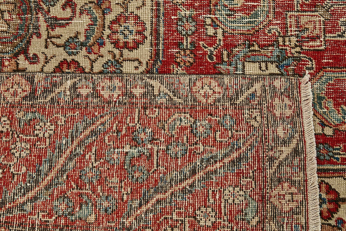 Rusvo Madalyon Desenli Kırmızı Bej El Dokuma Halı 266x380 cm 49753 – arka yüz görünümü