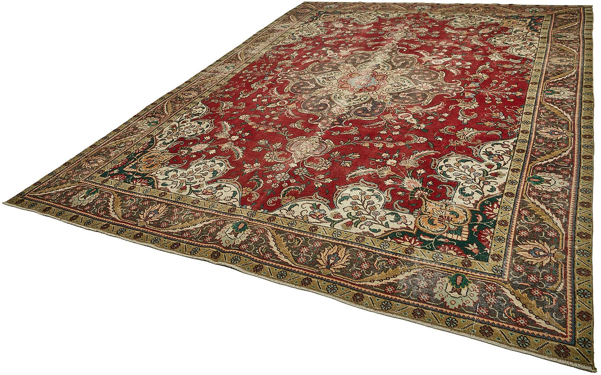 Rusvo Madalyon Desenli Kırmızı Dokuma Vintage Halı 288x396 cm 49755 – doku yakın çekim
