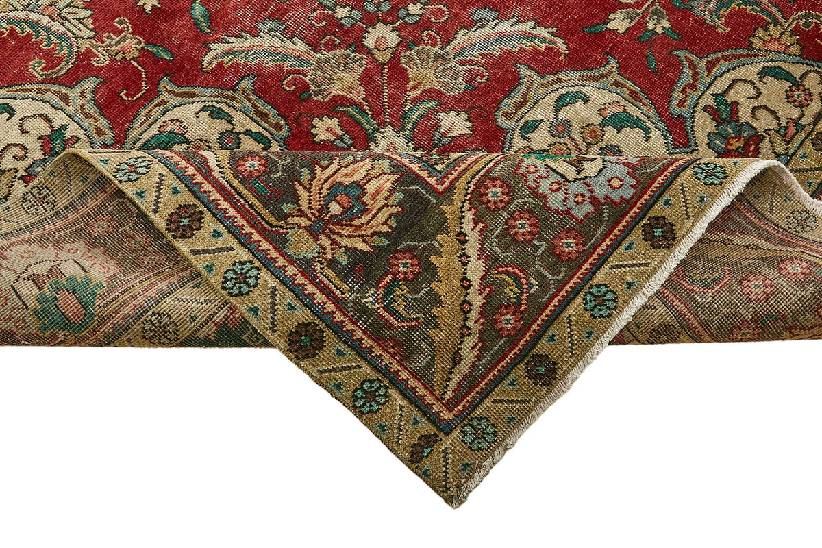 Rusvo Madalyon Desenli Kırmızı Dokuma Vintage Halı 288x396 cm 49755 – kenar detayı