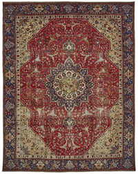 Rusvo Vintage Kırmızı Lacivert Madalyon Desenli Halı 274x363 cm