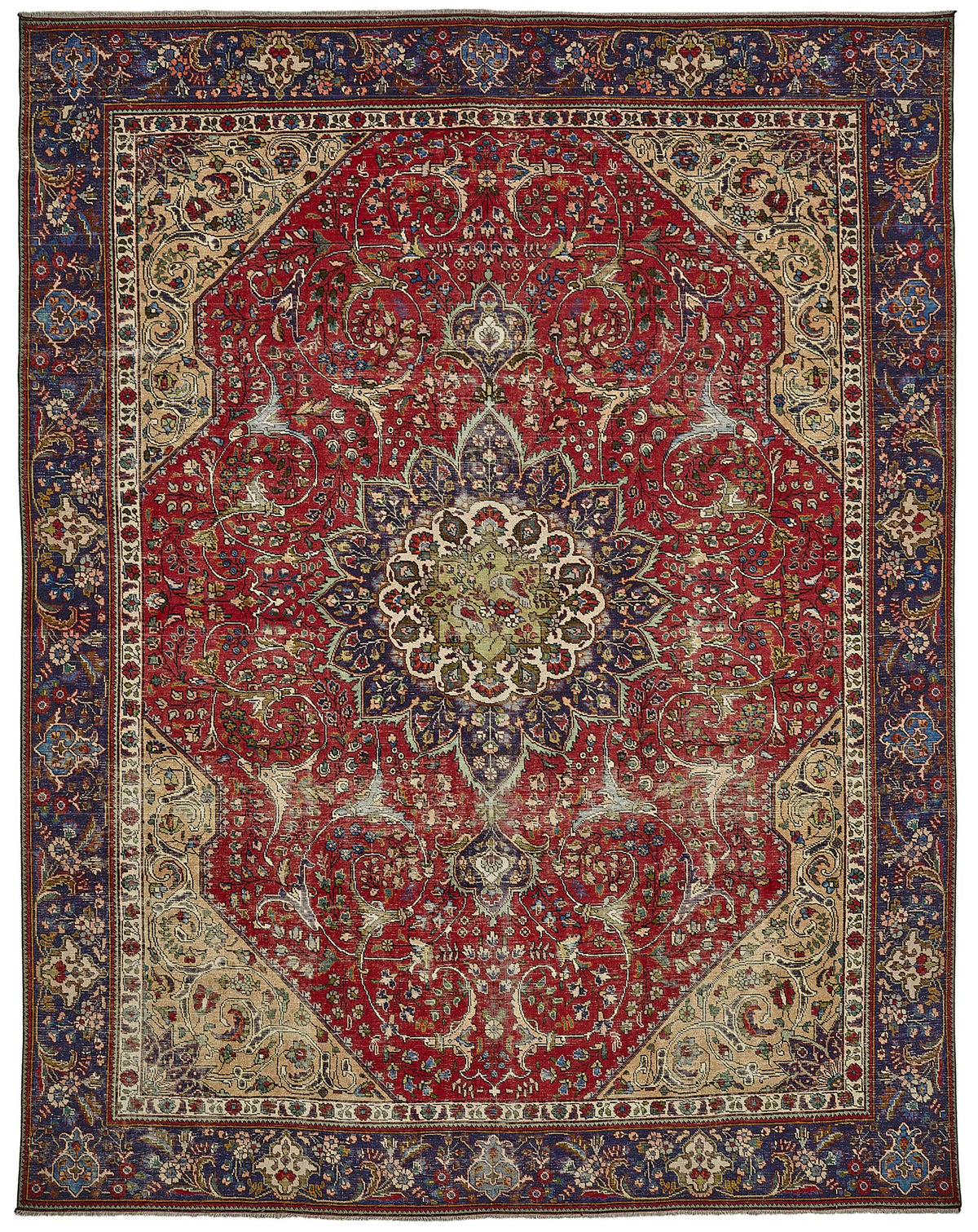 Rusvo Vintage Kırmızı Lacivert Madalyon Desenli Halı 274x363 cm
