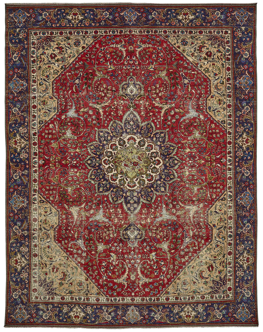 Rusvo Vintage Kırmızı Lacivert Madalyon Desenli Halı 274x363 cm