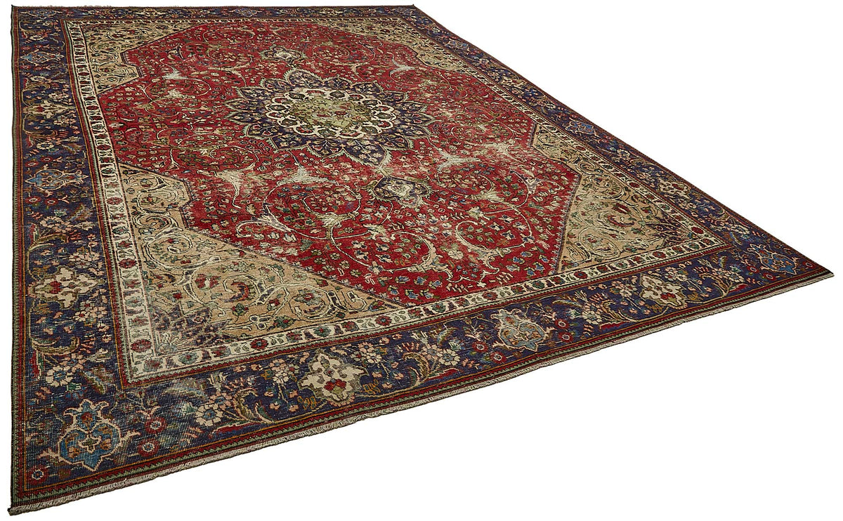 Rusvo Vintage Kırmızı Lacivert Madalyon Desenli Halı 274x363 cm – genel görünüm