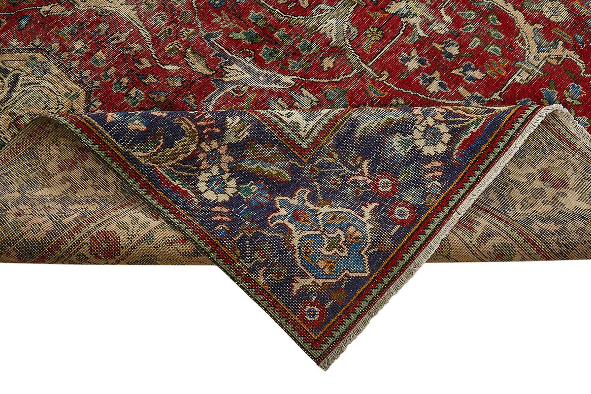 Rusvo Vintage Kırmızı Lacivert Madalyon Desenli Halı 274x363 cm – kenar detayı