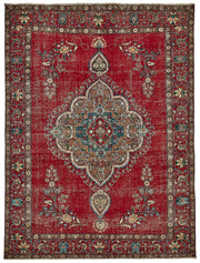 Rusvo Madalyon Desenli Kırmızı Dokuma Vintage Halı 289x390 cm