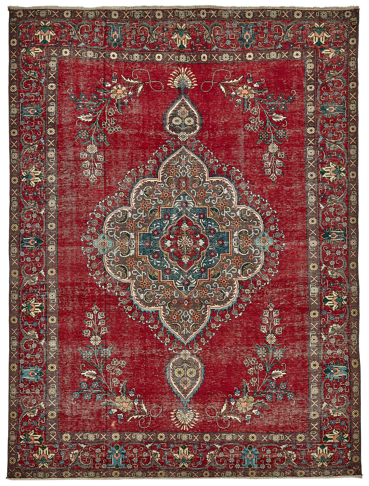 Rusvo Madalyon Desenli Kırmızı Dokuma Vintage Halı 289x390 cm