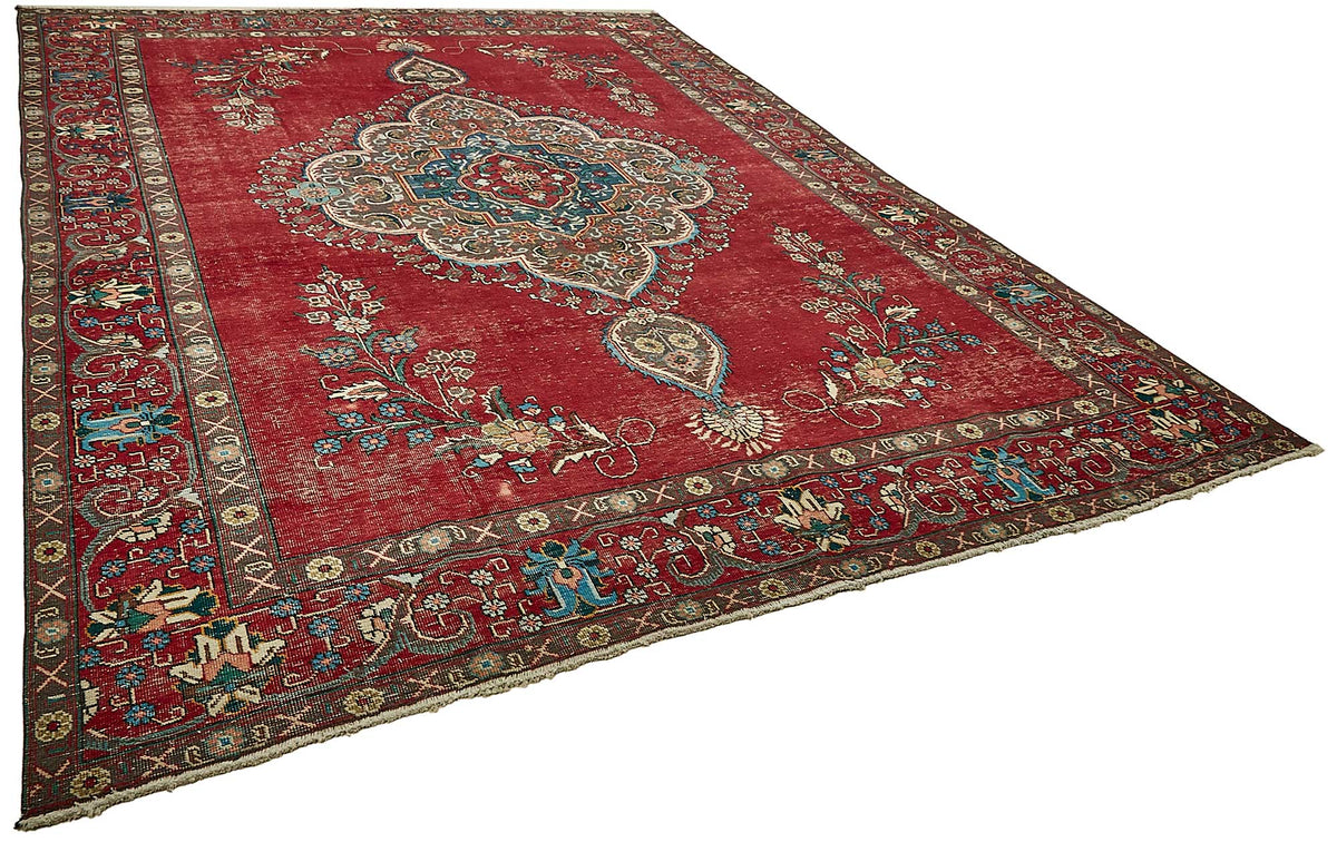 Rusvo Madalyon Desenli Kırmızı Dokuma Vintage Halı 289x390 cm – genel görünüm