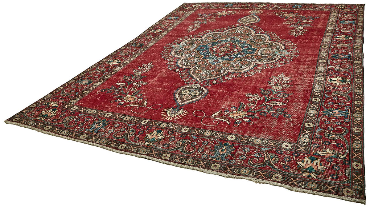 Rusvo Madalyon Desenli Kırmızı Dokuma Vintage Halı 289x390 cm – doku yakın çekim