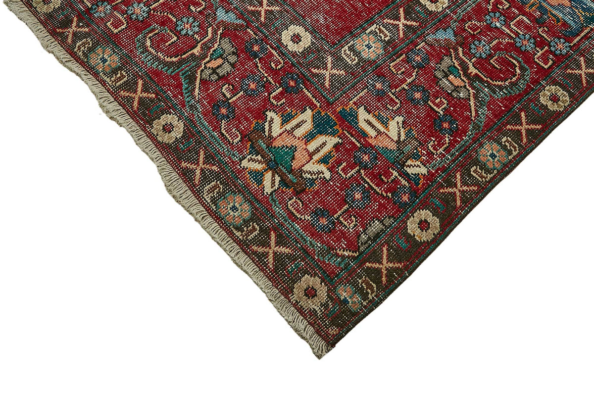 Rusvo Madalyon Desenli Kırmızı Dokuma Vintage Halı 289x390 cm – detay görünümü