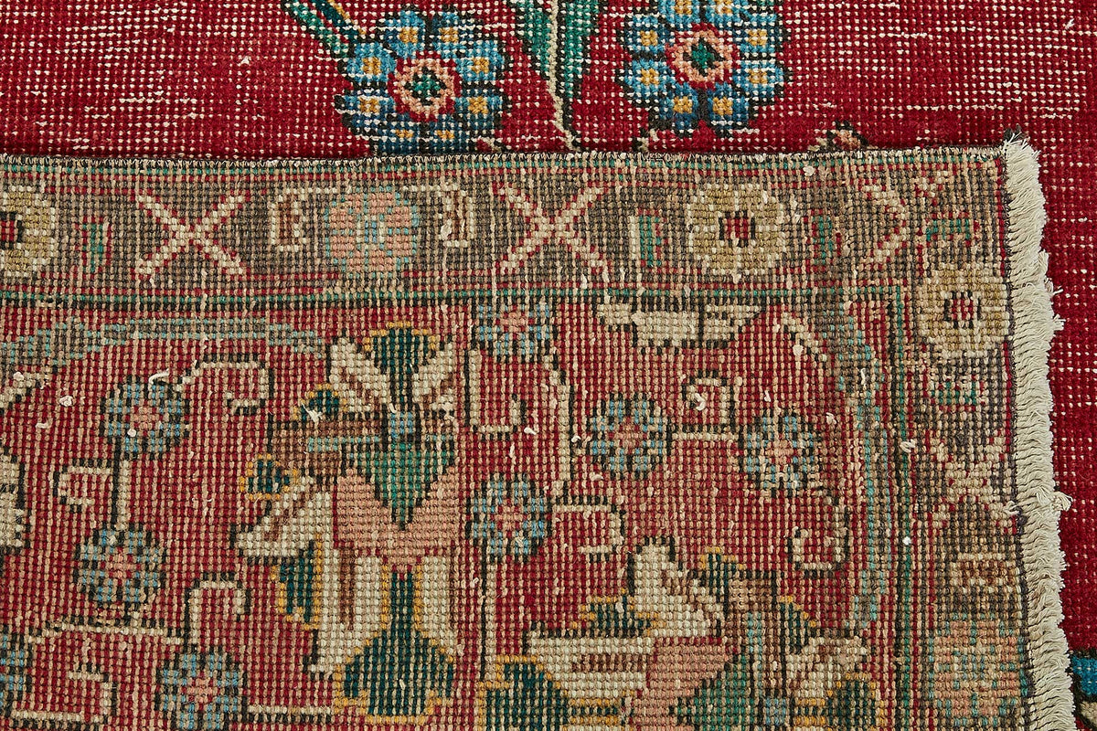 Rusvo Madalyon Desenli Kırmızı Dokuma Vintage Halı 289x390 cm – arka yüz görünümü