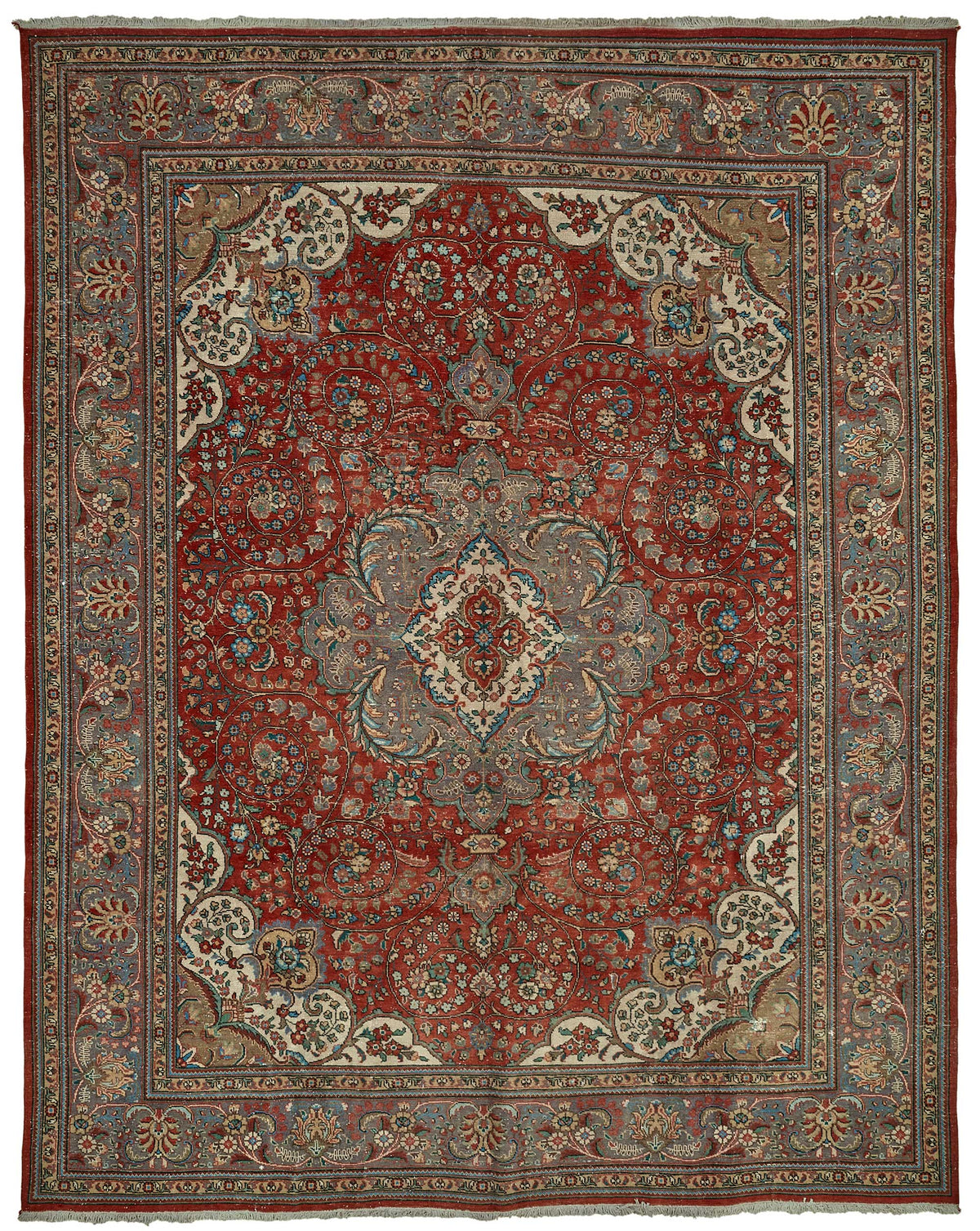 Rusvo Kırmızı Madalyon Desenli Yün Vintage Halı 288x374 cm
