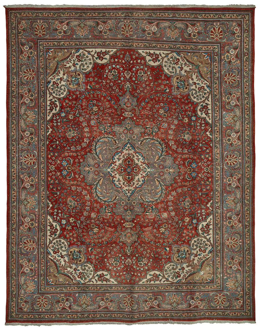 Rusvo Kırmızı Madalyon Desenli Yün Vintage Halı 288x374 cm