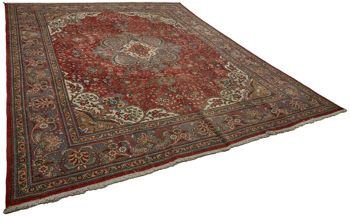 Rusvo Kırmızı Madalyon Desenli Yün Vintage Halı 288x374 cm – genel görünüm