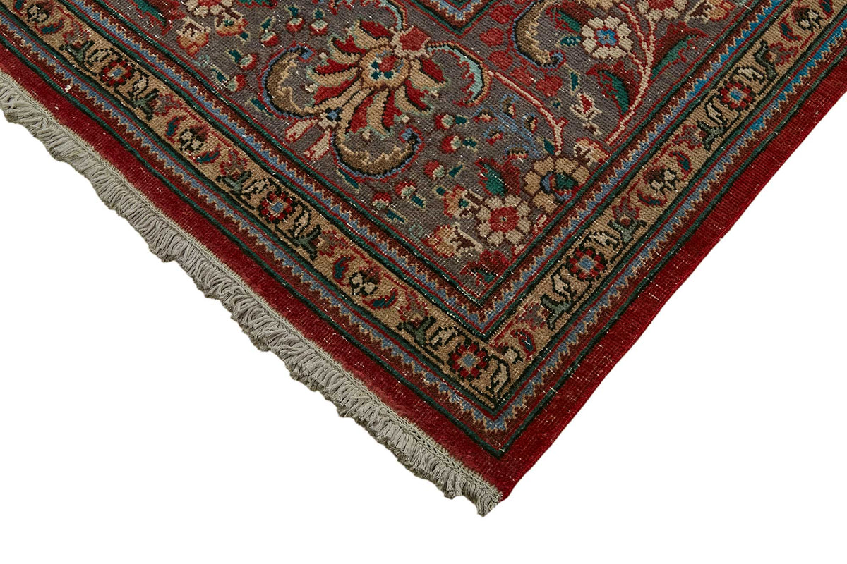 Rusvo Kırmızı Madalyon Desenli Yün Vintage Halı 288x374 cm – detay görünümü