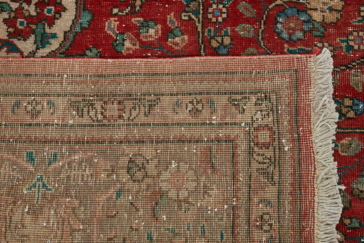 Rusvo Kırmızı Madalyon Desenli Yün Vintage Halı 288x374 cm – arka yüz görünümü