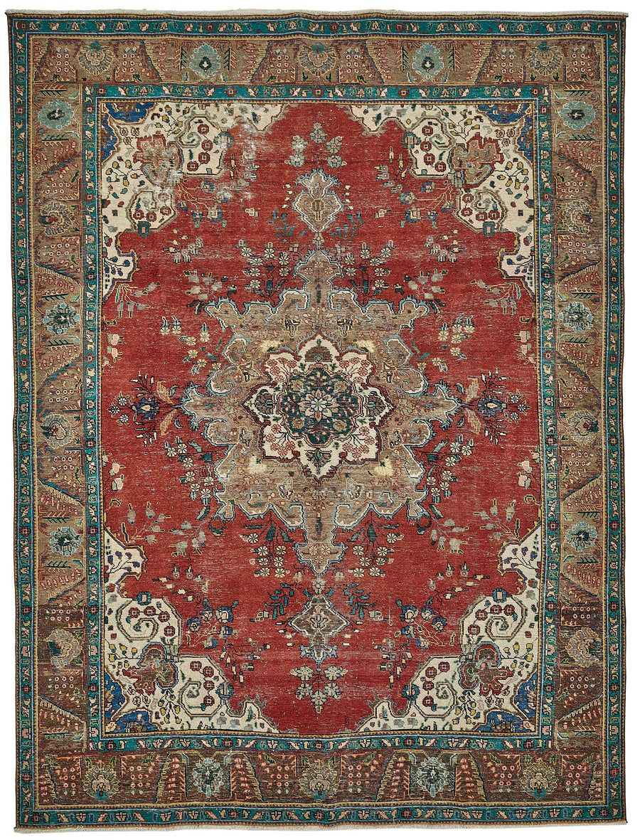 Rusvo Madalyon Desenli Kırmızı Vintage Halı 286x374 cm